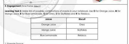 E. Engagement Time Frame: Dox2) Leaming Task 2: Mate lists of possible combinations of snacks in yo