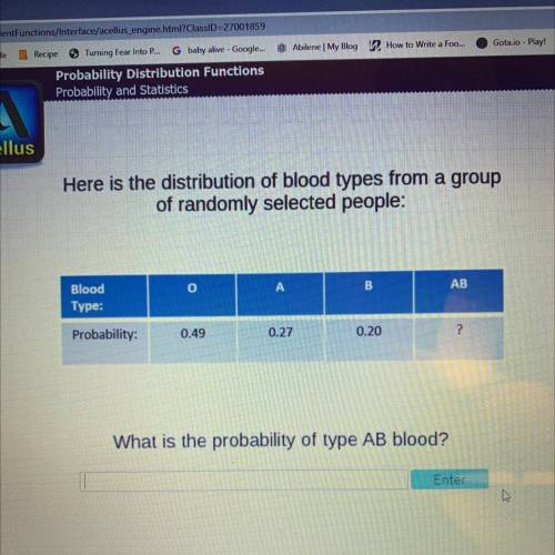 Here is the distribution of blood types from a group

of randomly selected people:
o
А
B
AB
Blood