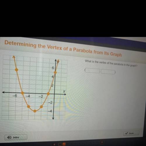 PLSS HELPP QHEJJEWJAKWK
What is the vertex of the parabola in the graph?