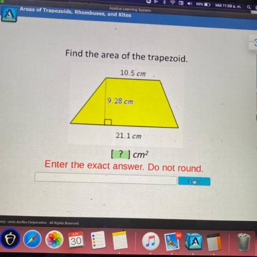 Find the area of the trapezoid.
10.5 cm
9.28 cm
21.1 cm
[ ? ] cm2