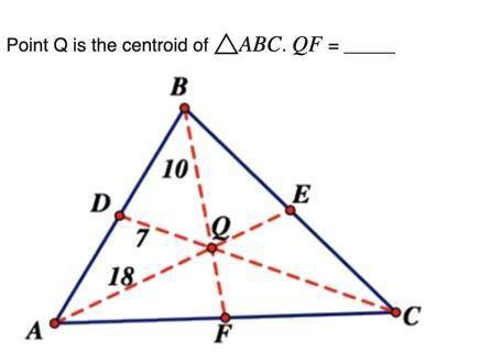 Point Q is the centroid of △ABC. QF = _____ centroid