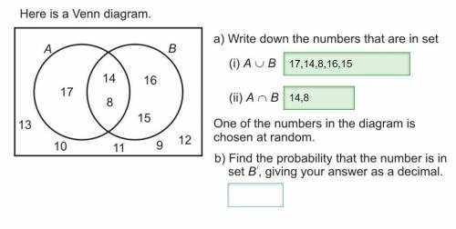 Just Question B!

One of the numbers in the diagram is chosen at random, find the probability that