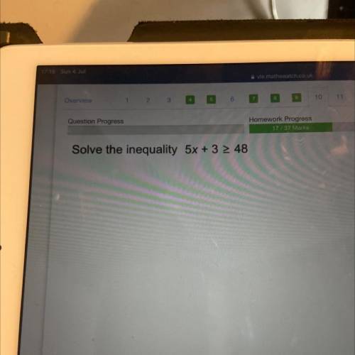 Solve the inequality 5x + 3 2 >48