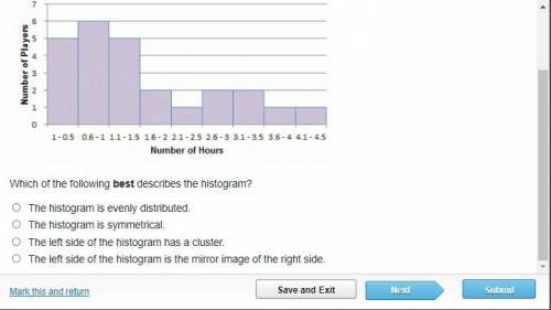 Which of the following best describes the histogram?

The histogram is evenly distributed.
The his