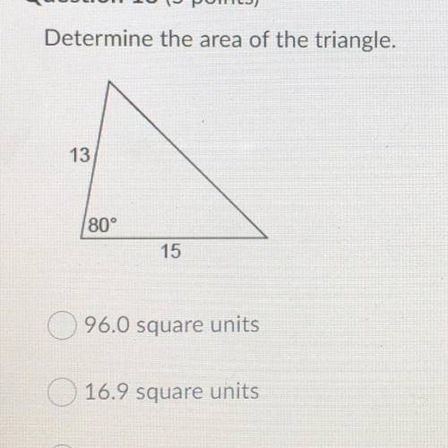 Determine the area of the triangle.

96.0 square units
16.9 square units
192.0 square units
97.5 s