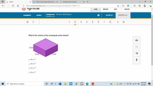 What is the volume of the rectangular prism below? ⊕