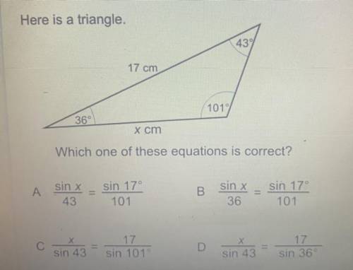 Here is a triangle.
Which one of these equations is correct?