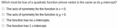 Which must be true of a quadratic function whose vertex is the same as its y-intercept?