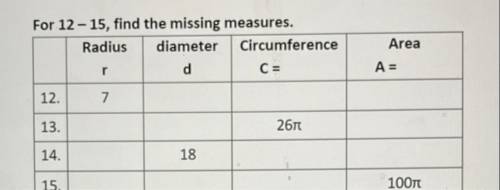 For 12-15, find the missing measures