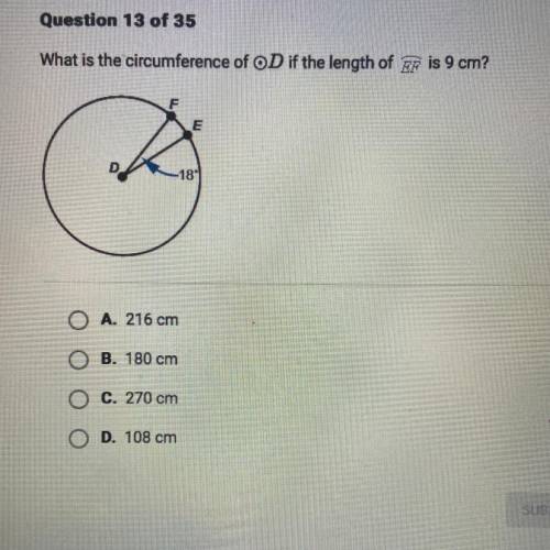 What is the circumference of D if the length of EF is 9 cm?