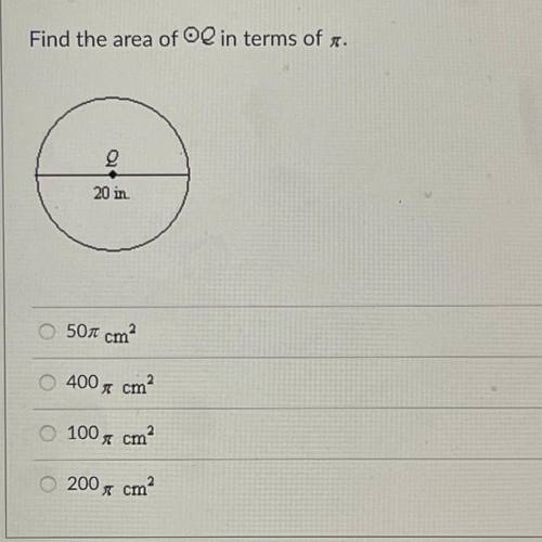 Find the area of circle Q in terms of x