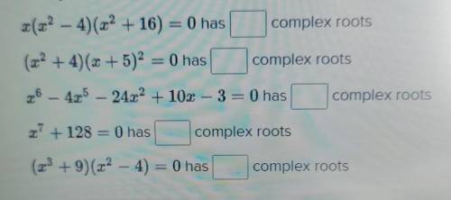 Based on the Fundamental Theorem of Algebra, how many complex roots does each of the following equa