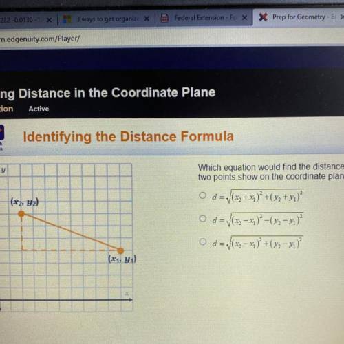 Which equation would find the distance between the
two points show on the coordinate plane?