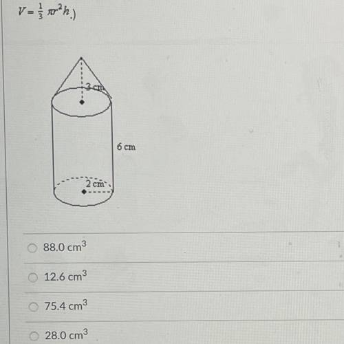 Find the volume of the composite figure. Round to the nearest tenth. (Hint: Volume of a cone is V=