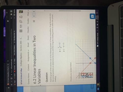 Find the graph of the solution set of the following system of linear inequalities. Drag the points