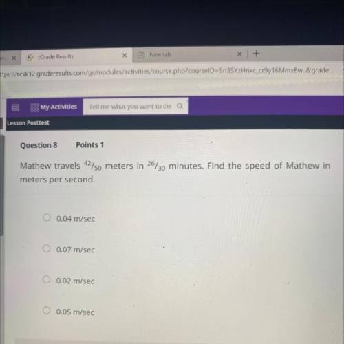 Matthew Travels 42/50 Meters In 26/30 Minutes. Find The Speed of Mathew In Meters Per Second.