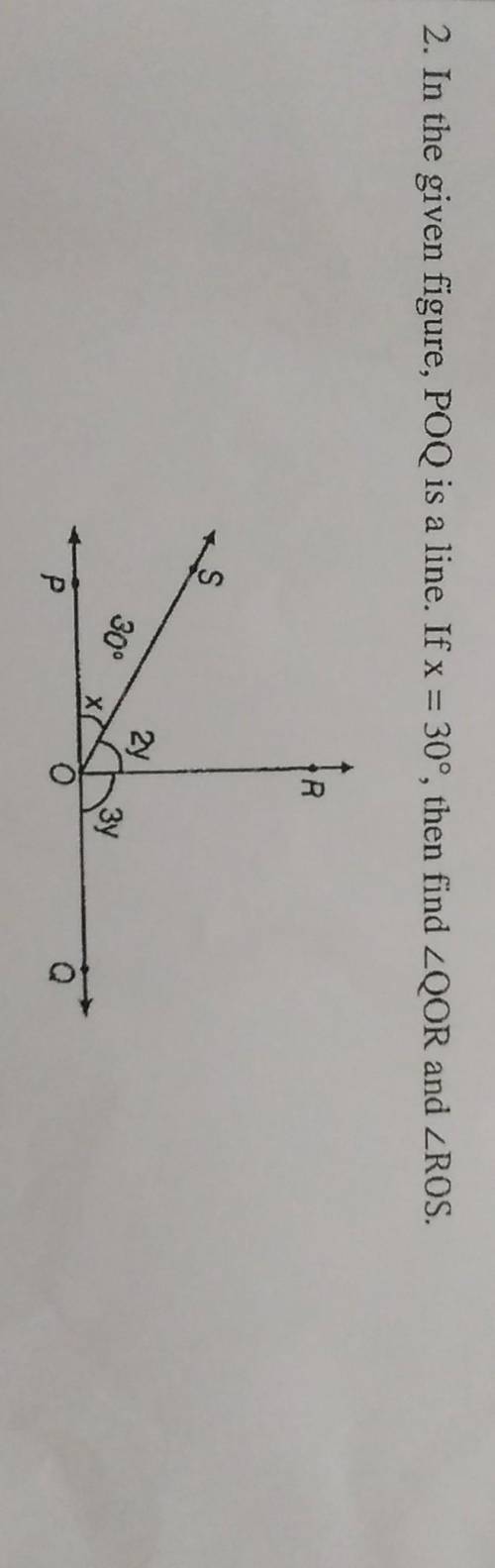 In the given figure poq is a line. if x=30 then find qor and ros​