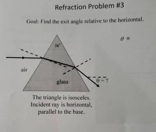 Find the exit angle relative to the horizontal in an isosceles triangle with 36 °​