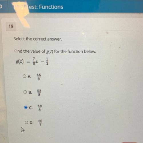 Find the value of g(7) for the function below