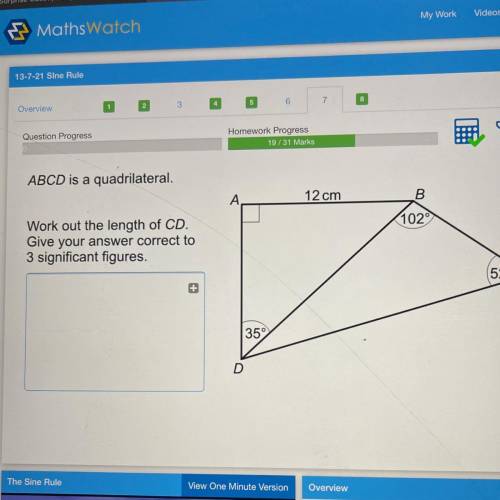ABCD is a quadrilateral.

12 cm
B
1029
Work out the length of CD.
Give your answer correct to
3 si