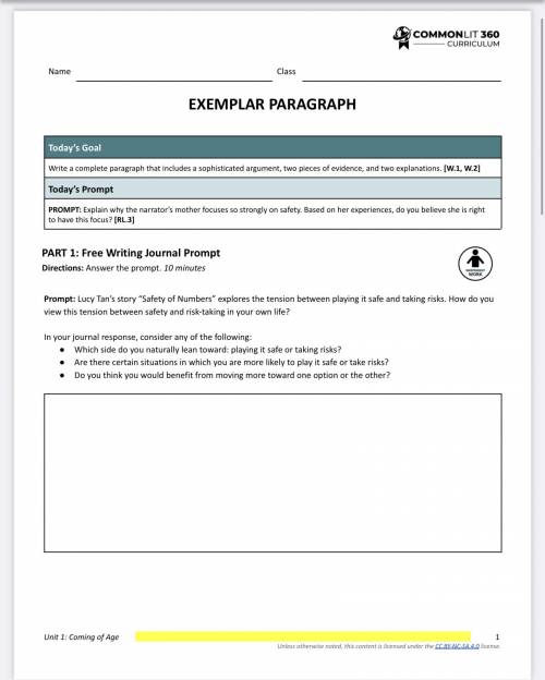 PART 1: Free Writing Journal Prompt Directions: Answer the prompt. 10 minutes

Prompt: Lucy Tan’s