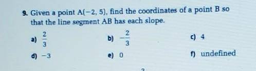 9. Given a point A(-2, 5), find the coordinate of a point B so that the line segment AB has each sl
