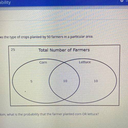 Select the correct answer.

 
The Venn diagram below shows the type of crops planted by 50 farmers