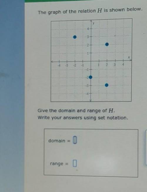 The graph of the relation H is shown below. 3 Give the domain and range of H. Write your answers us