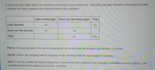 A food truck did a daily survey of customers to find their food preferences. The data is partially