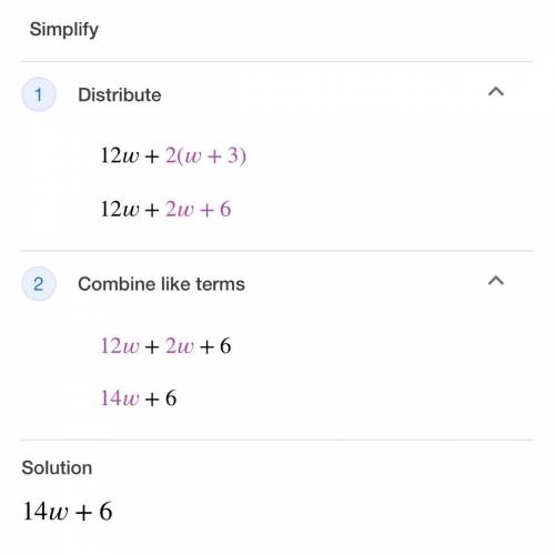 Simplify 12w + 2 (w + 3)