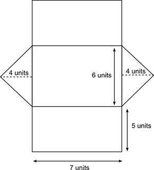 05.06 LC)

The net of an isosceles triangular prism is shown here. What is the surface area, in sq