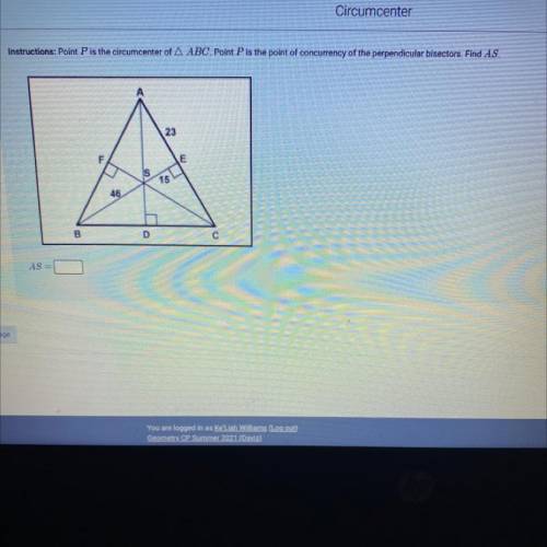Point P is the circumcenter of triangle ABC . Point p is the point of concurrency of perpendicular