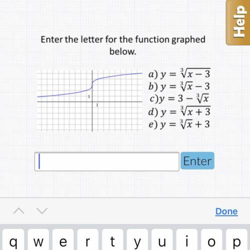 Enter the letter for the function graphed below. 
A) y=3^sqrt x-3
B) y=3 sqrt x -3