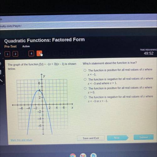Which statement about the function

true?
The graph of the function f(x) = 4(x + 3)(x - 1) is show