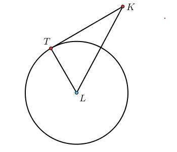 Examine the diagram of circle L, where segment KT¯¯¯¯¯¯¯¯ is tangent to circle L at point T.

The