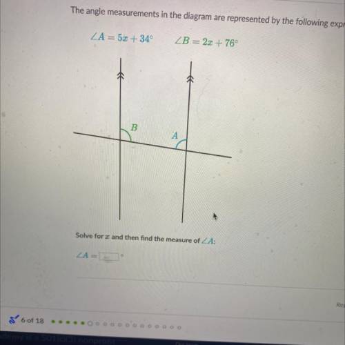 Solve for x the find the measure of A