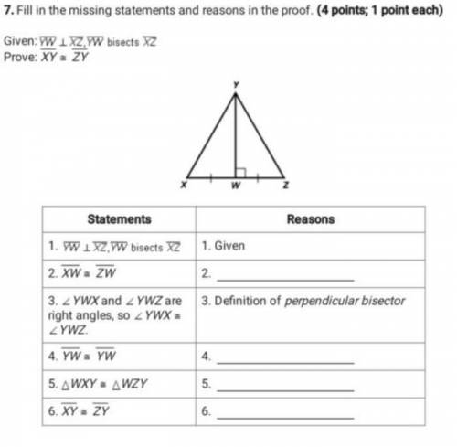 Fill in the missing statements and reasons in the proof
