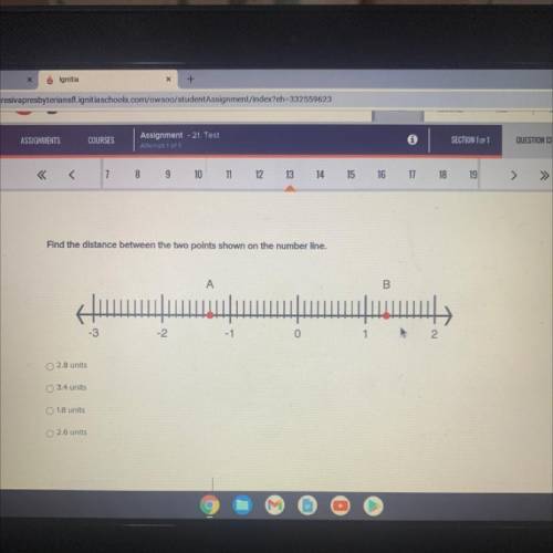 Find the distance between the two points shown on the number line.