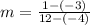 m = \frac{1-(-3)}{12-(-4)}