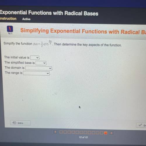 2x

Simplify the function fux) = { 27). Then determine the key aspects of the function.
The initia