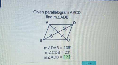 Pleas help given parallelogram ABCD find m<ADB​