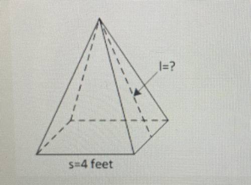 PLEASE HELP ME!!

The volume of the following square pyramid is 48 ft. What is the length of 'l'?