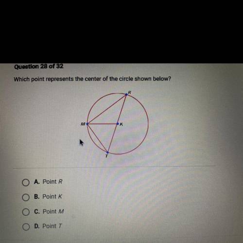Which point represents the center of the circle shown below?
X
T