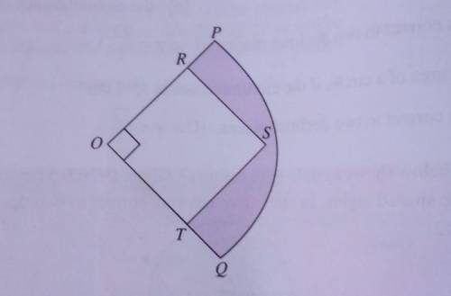 The diagram above shows the quadrant OPQ centred at O.

ORST is a square. Given OP = 10 cm and OR