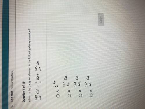 I NEED ANSWER ASAP PLS (picture included)

Which is the daughter element in the following decay eq
