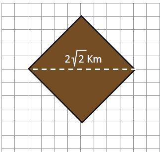 Una parcela de terreno cuadrado dispone de un camino de longitud  kilometros (segmento discontinuo)