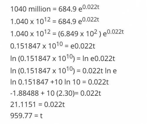 C) The exponential model A = 513.5e0.009t describes the population, A, of a

country in millions, t
