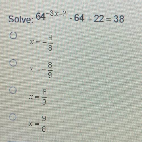 Solve:

64-33-3.64 + 22 = 38
X =
1
9
8
O
X =
|
000
O
X=
000)
O
000