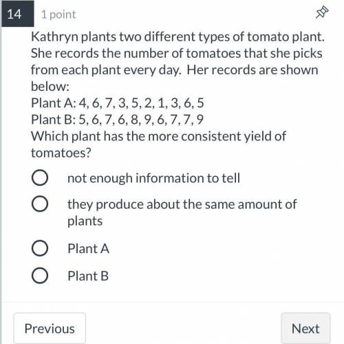 Kathryn plants two different types of tomato plant. She records the number of tomatoes that she pic