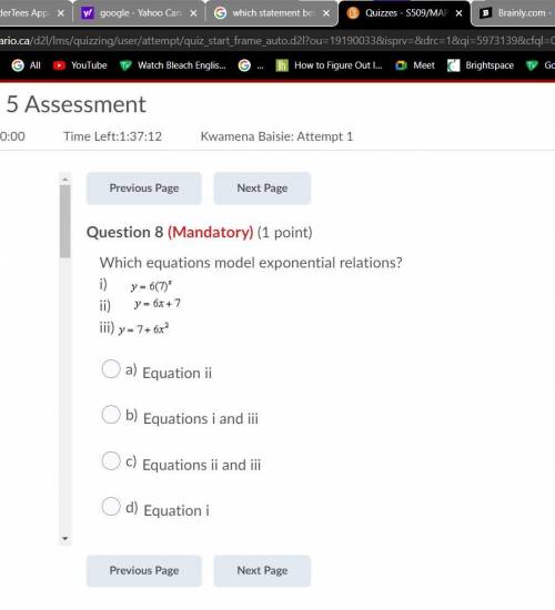 Which equations model exponential relations